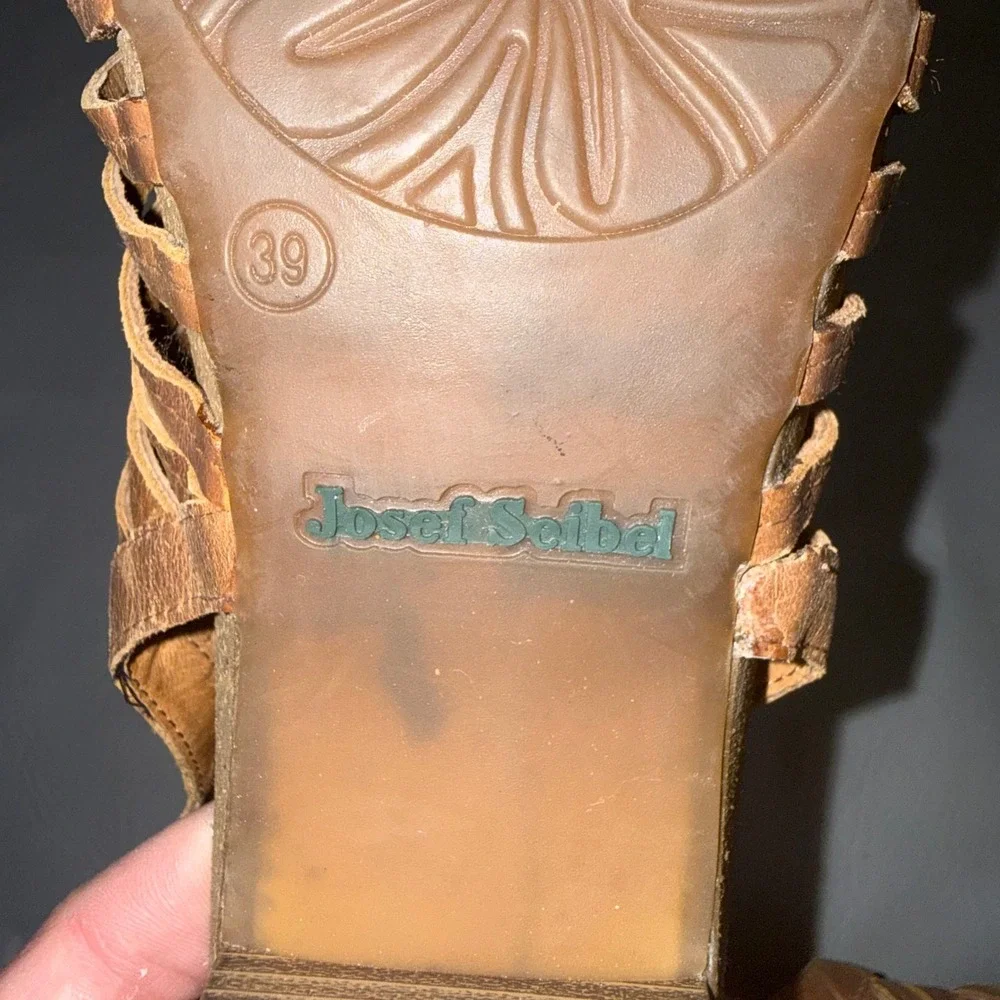 Josef Seibel Womens Brown Leather Strappy Block Heel‎ Cage Sandals Size 39 EU